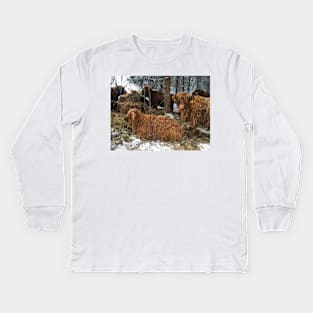 Scottish Highland Cattle Cows and Calves 1870 Kids Long Sleeve T-Shirt